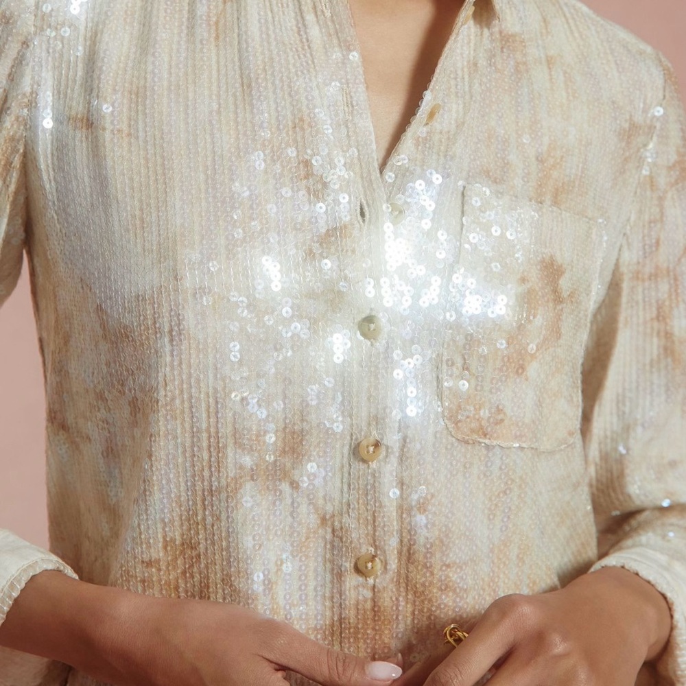Pilcro Sequin Beige Women's Top - Picture 2 of 9